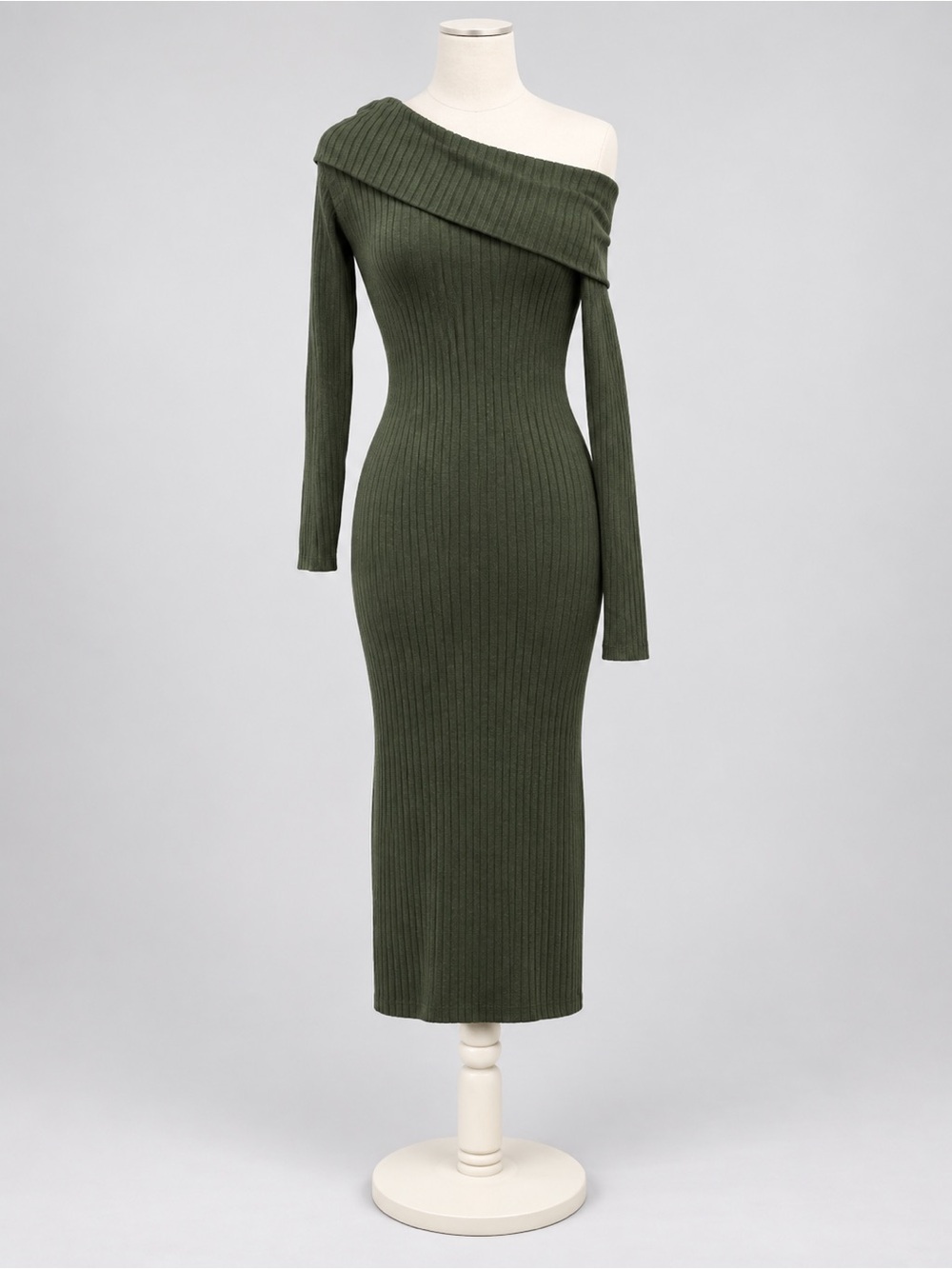 INC Ribbed Knit Midi Dress - Olive Green